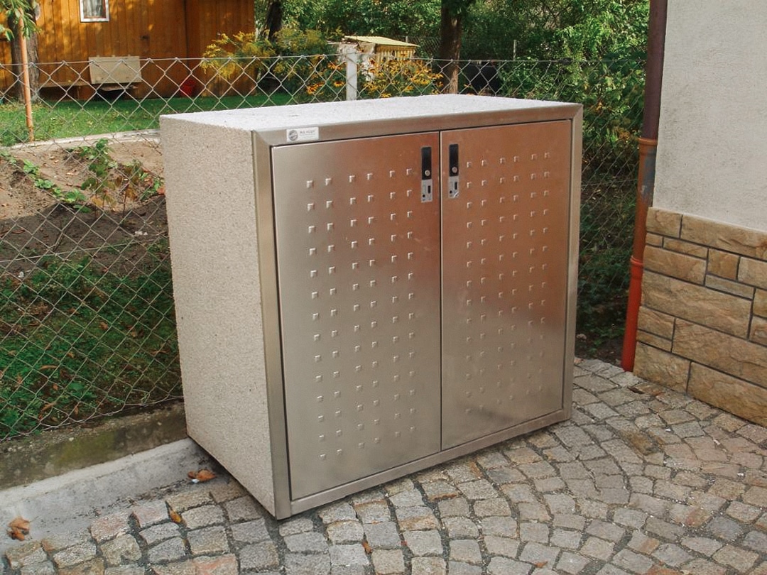 Müllschrank Silent 122 mit Korpus Eisgrau und Edelstahltüren