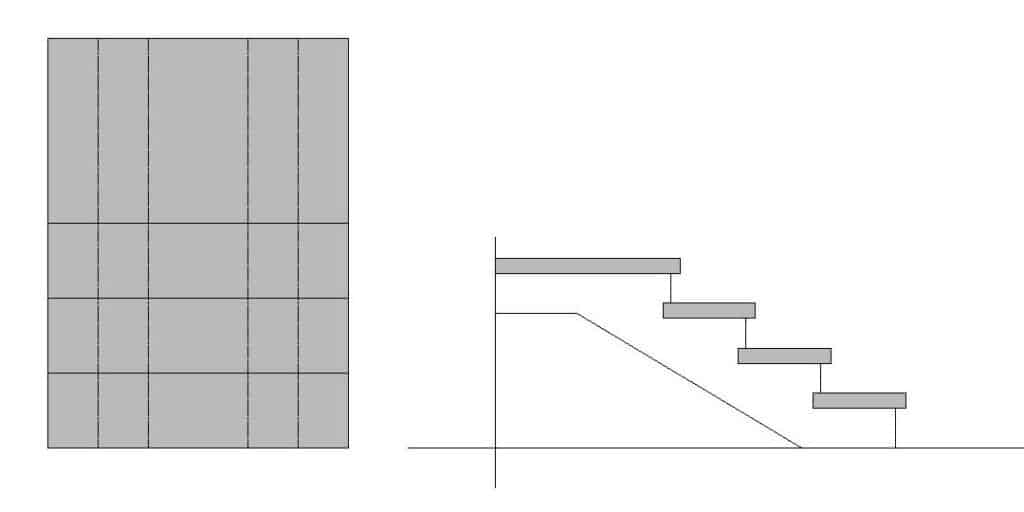 Treppen aus Trittstufen mit Beton- oder Stahlbalken