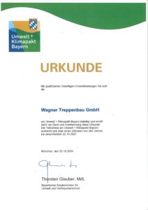 Umweltpakt Bayern Wagner Treppenbau GmbH Mainleus
